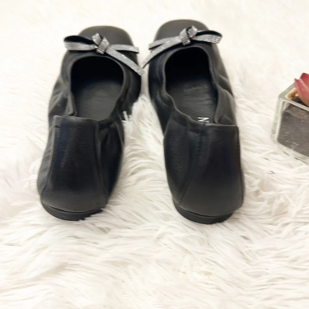 NEW Stuart Weitzman SW Bow ballerina black lamb skin leather flats women size 8